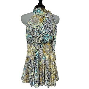 Tie Halter Neck Top NWT silky colorful print large Monaco